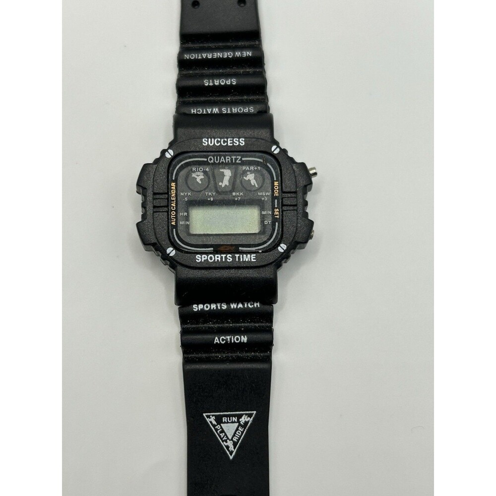 Vintage Success Sports Time Quartz Digital Watch Black Resin Strap Retro Action